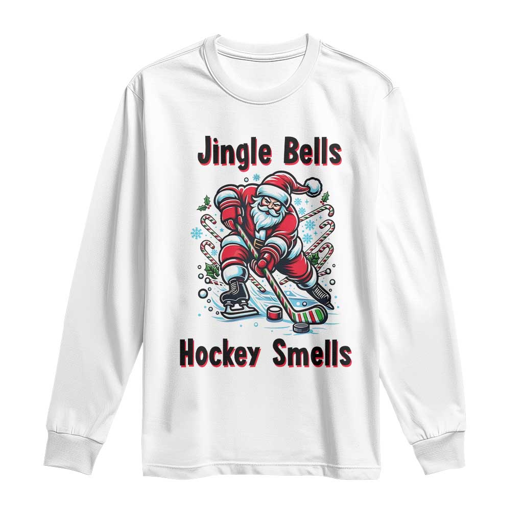 Jingle Bells Hockey Smells Long Sleeve Shirt Funny Santa Ice Hockey Christmas Gift TS12 White Print Your Wear