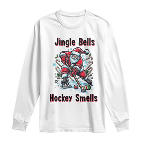 Jingle Bells Hockey Smells Long Sleeve Shirt Funny Santa Ice Hockey Christmas Gift TS12 White Print Your Wear