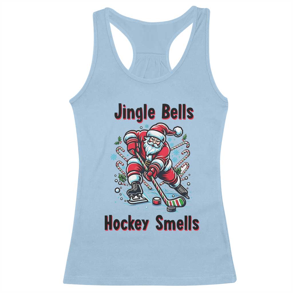 Jingle Bells Hockey Smells Racerback Tank Top Funny Santa Ice Hockey Christmas Gift TS12 Light Blue Print Your Wear
