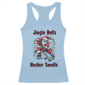 Jingle Bells Hockey Smells Racerback Tank Top Funny Santa Ice Hockey Christmas Gift TS12 Light Blue Print Your Wear
