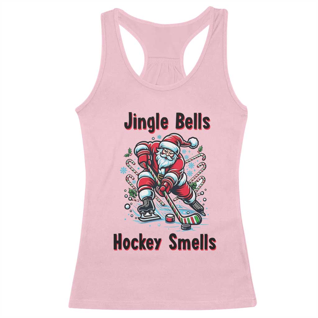 Jingle Bells Hockey Smells Racerback Tank Top Funny Santa Ice Hockey Christmas Gift TS12 Light Pink Print Your Wear