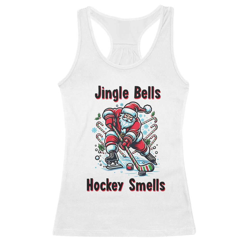 Jingle Bells Hockey Smells Racerback Tank Top Funny Santa Ice Hockey Christmas Gift TS12 White Print Your Wear