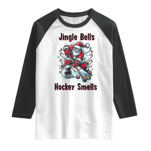 Jingle Bells Hockey Smells Raglan Shirt Funny Santa Ice Hockey Christmas Gift TS12 White Black Print Your Wear