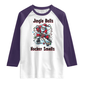 Jingle Bells Hockey Smells Raglan Shirt Funny Santa Ice Hockey Christmas Gift TS12 White Purple Print Your Wear