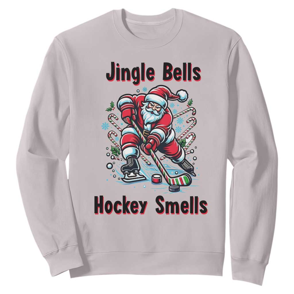 Jingle Bells Hockey Smells Sweatshirt Funny Santa Ice Hockey Christmas Gift TS12 Ice Gray Print Your Wear