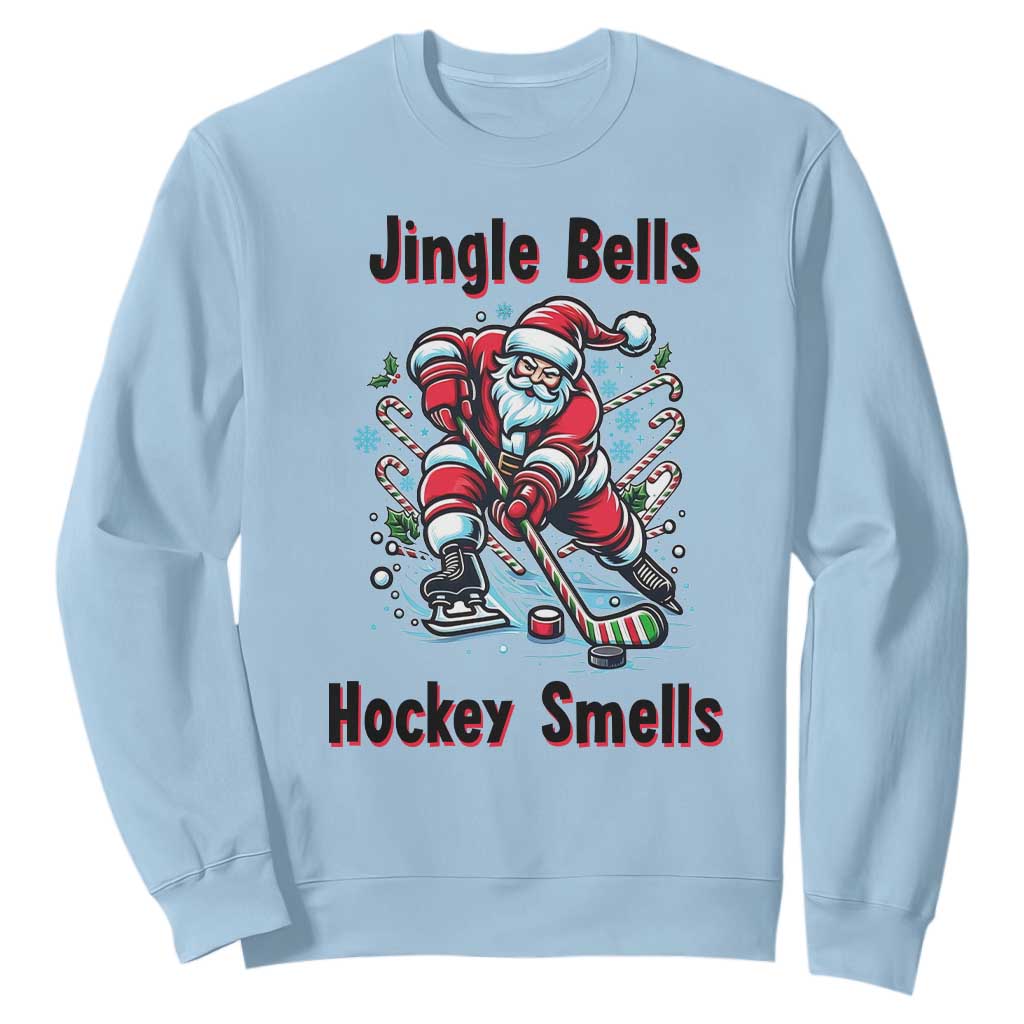 Jingle Bells Hockey Smells Sweatshirt Funny Santa Ice Hockey Christmas Gift TS12 Light Blue Print Your Wear