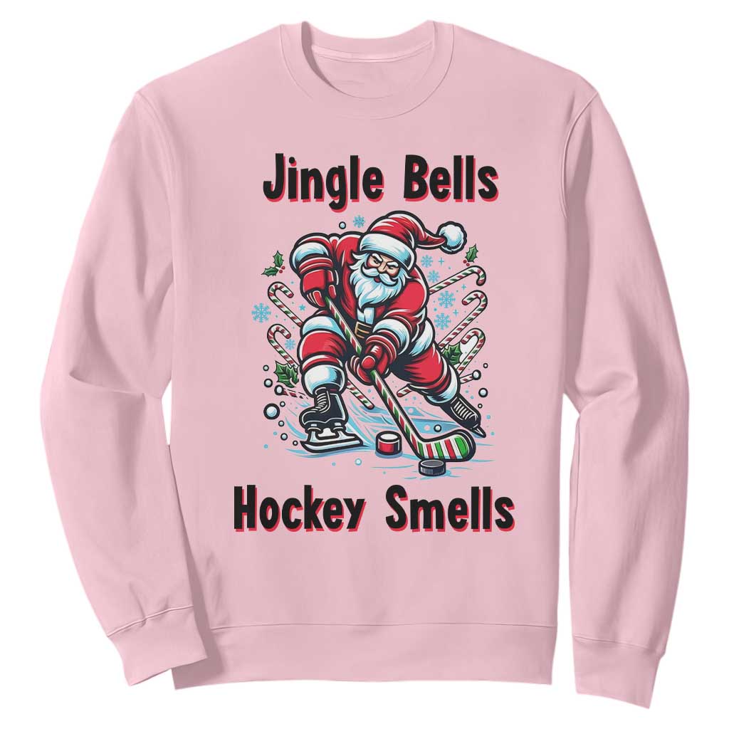 Jingle Bells Hockey Smells Sweatshirt Funny Santa Ice Hockey Christmas Gift TS12 Light Pink Print Your Wear