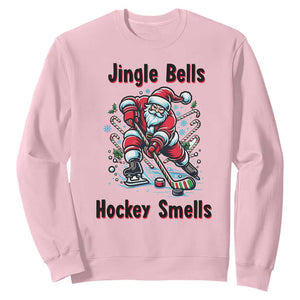 Jingle Bells Hockey Smells Sweatshirt Funny Santa Ice Hockey Christmas Gift TS12 Light Pink Print Your Wear