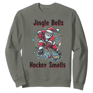Jingle Bells Hockey Smells Sweatshirt Funny Santa Ice Hockey Christmas Gift TS12 Military Green Print Your Wear