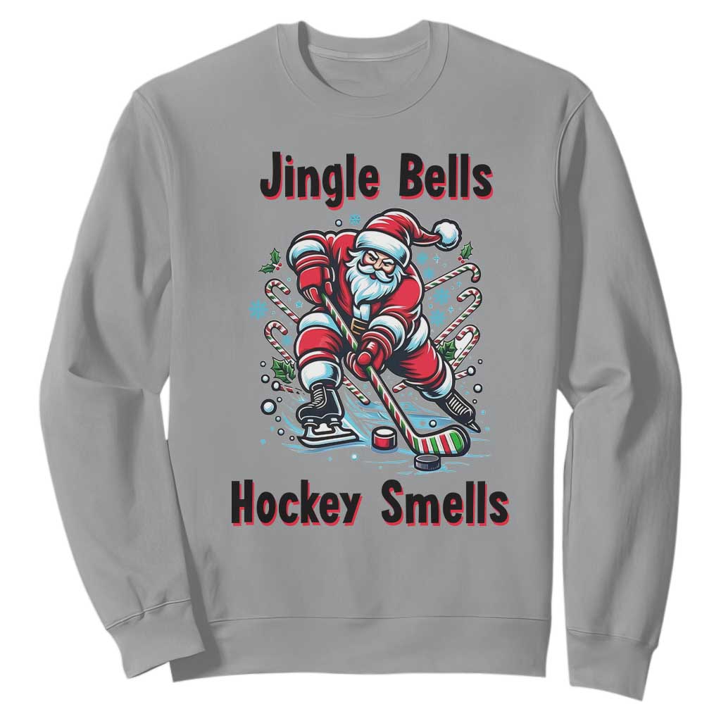 Jingle Bells Hockey Smells Sweatshirt Funny Santa Ice Hockey Christmas Gift TS12 Sport Gray Print Your Wear