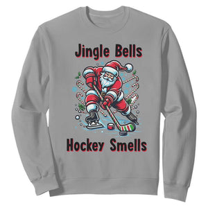 Jingle Bells Hockey Smells Sweatshirt Funny Santa Ice Hockey Christmas Gift TS12 Sport Gray Print Your Wear