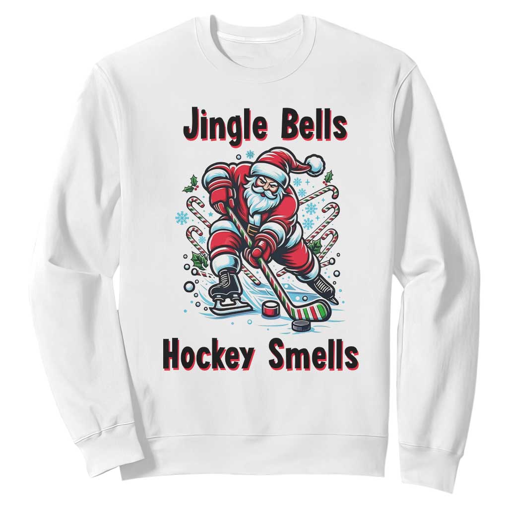 Jingle Bells Hockey Smells Sweatshirt Funny Santa Ice Hockey Christmas Gift TS12 White Print Your Wear