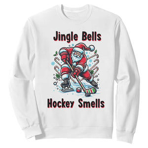Jingle Bells Hockey Smells Sweatshirt Funny Santa Ice Hockey Christmas Gift TS12 White Print Your Wear