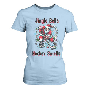 Jingle Bells Hockey Smells T Shirt For Women Funny Santa Ice Hockey Christmas Gift TS12 Light Blue Print Your Wear