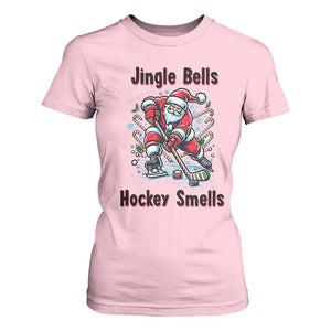 Jingle Bells Hockey Smells T Shirt For Women Funny Santa Ice Hockey Christmas Gift TS12 Light Pink Print Your Wear