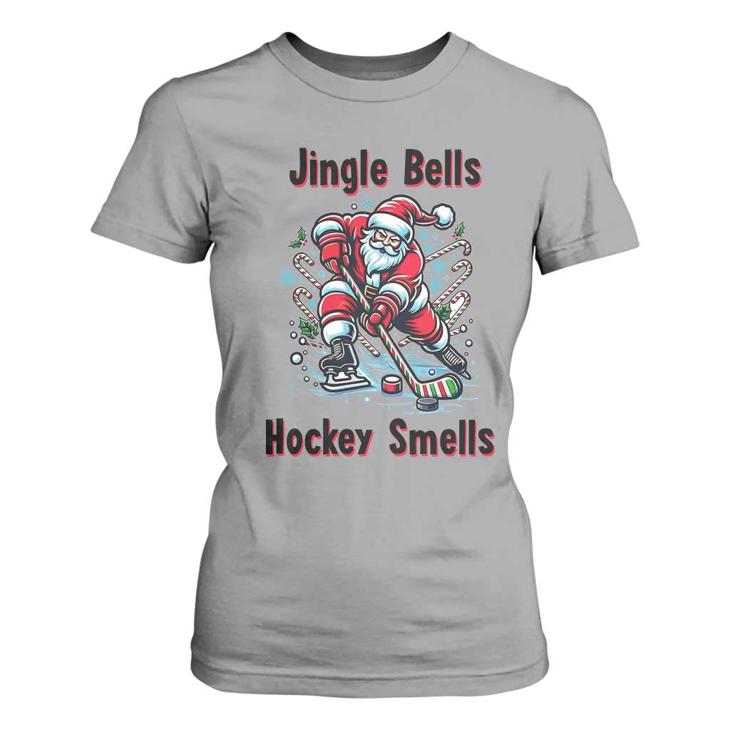 Jingle Bells Hockey Smells T Shirt For Women Funny Santa Ice Hockey Christmas Gift TS12 Sport Gray Print Your Wear