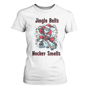 Jingle Bells Hockey Smells T Shirt For Women Funny Santa Ice Hockey Christmas Gift TS12 White Print Your Wear