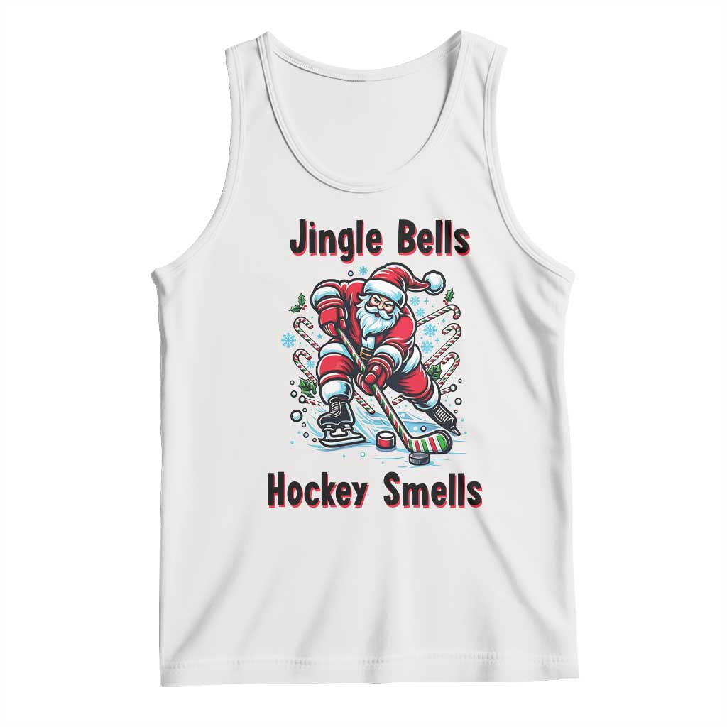 Jingle Bells Hockey Smells Tank Top Funny Santa Ice Hockey Christmas Gift TS12 White Print Your Wear