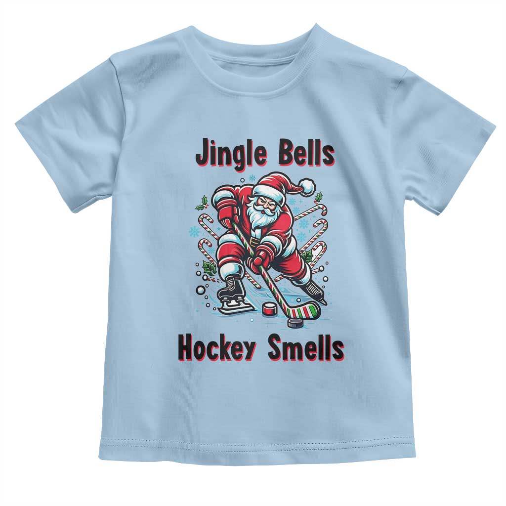 Jingle Bells Hockey Smells Toddler T Shirt Funny Santa Ice Hockey Christmas Gift TS12 Light Blue Print Your Wear