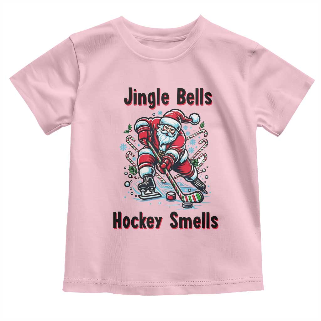 Jingle Bells Hockey Smells Toddler T Shirt Funny Santa Ice Hockey Christmas Gift TS12 Light Pink Print Your Wear