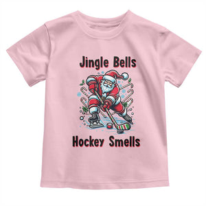 Jingle Bells Hockey Smells Toddler T Shirt Funny Santa Ice Hockey Christmas Gift TS12 Light Pink Print Your Wear