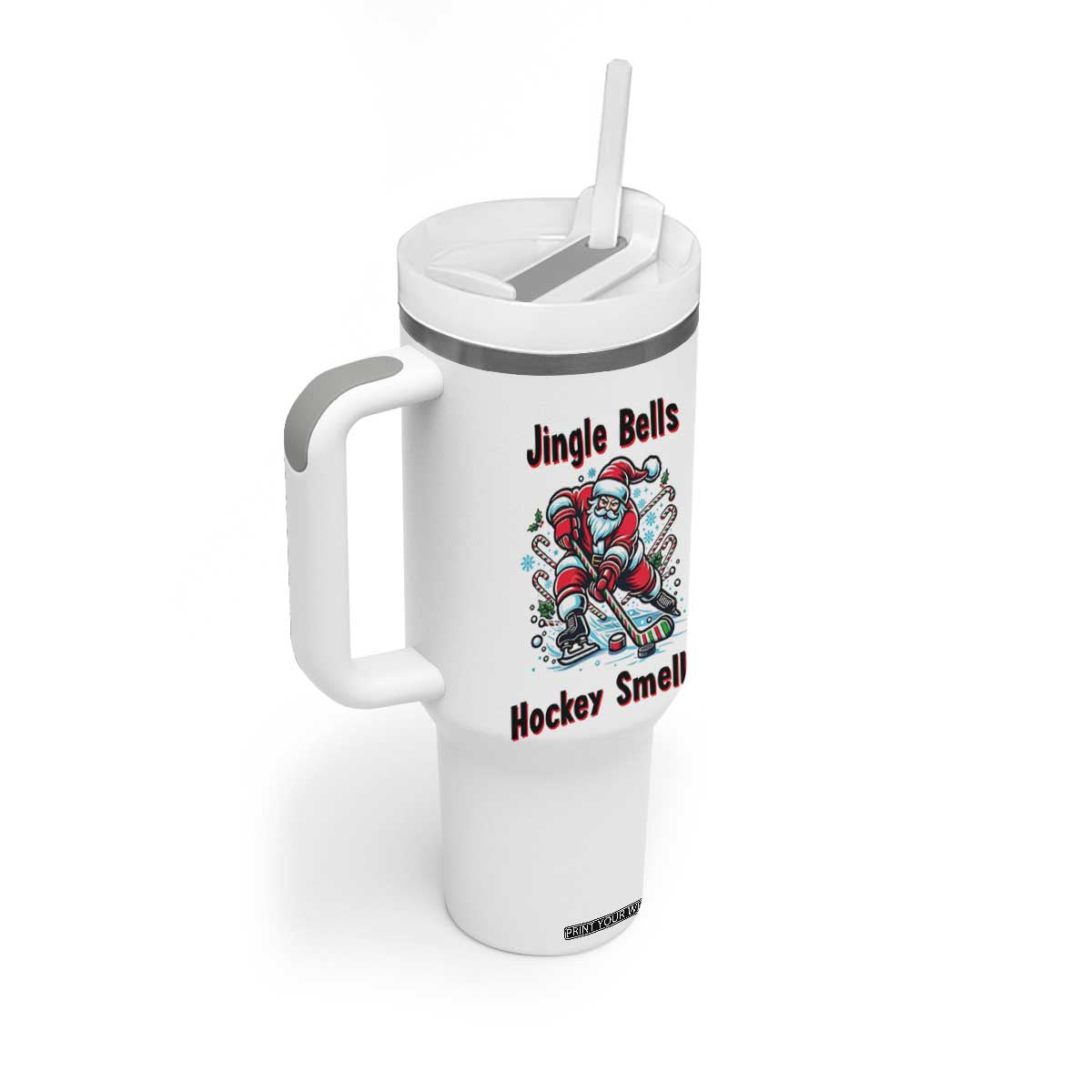 Jingle Bells Hockey Smells Tumbler With Handle Funny Santa Ice Hockey Christmas Gift TS12 Print Your Wear