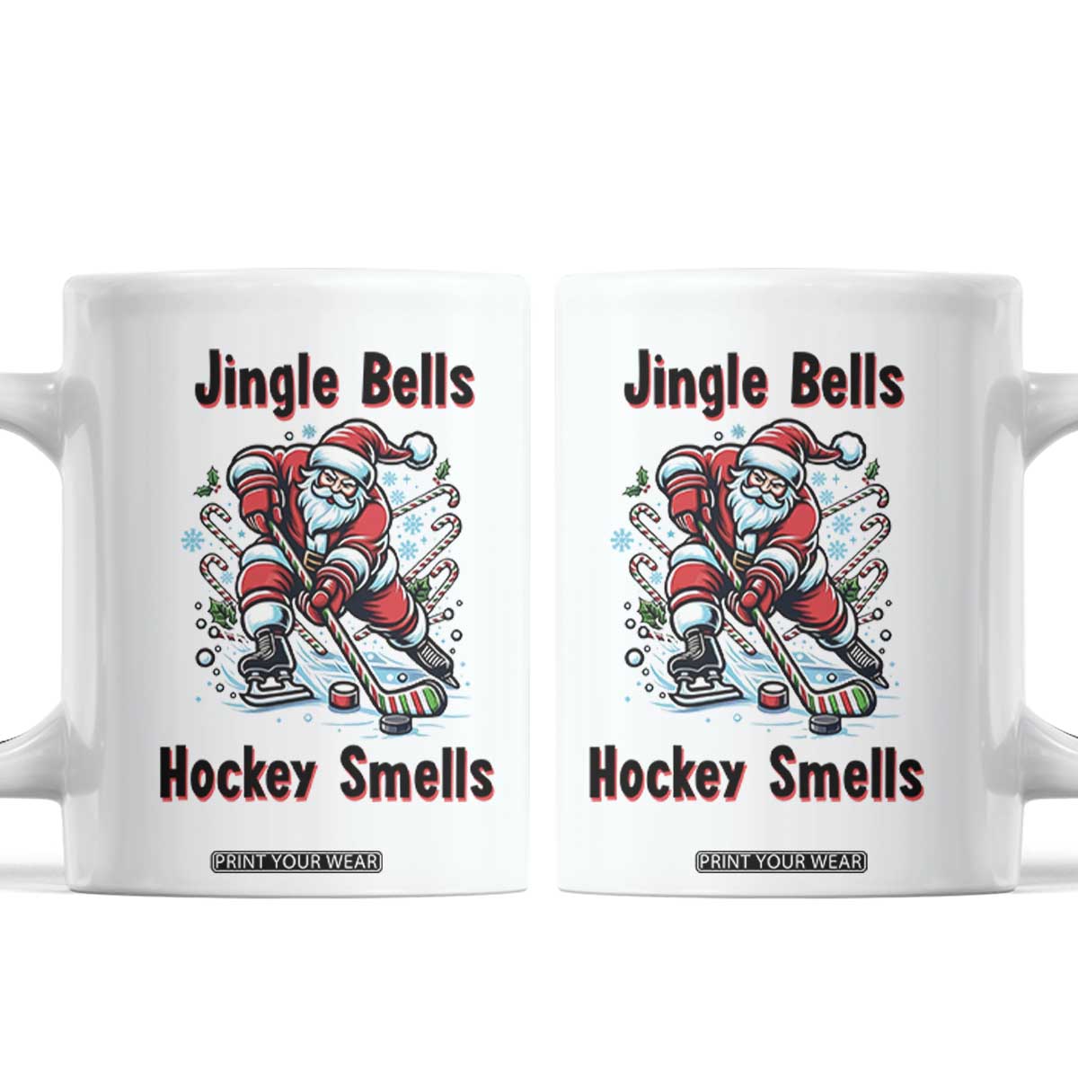Jingle Bells Hockey Smells Coffee Mug Funny Santa Ice Hockey Christmas Gift TS12 White Print Your Wear
