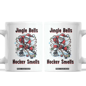 Jingle Bells Hockey Smells Coffee Mug Funny Santa Ice Hockey Christmas Gift TS12 White Print Your Wear
