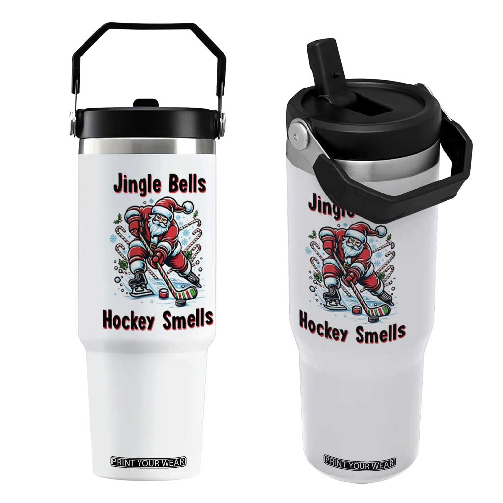 Jingle Bells Hockey Smells Flip Straw Tumbler Funny Santa Ice Hockey Christmas Gift TS12 One Size: 30 oz White Print Your Wear