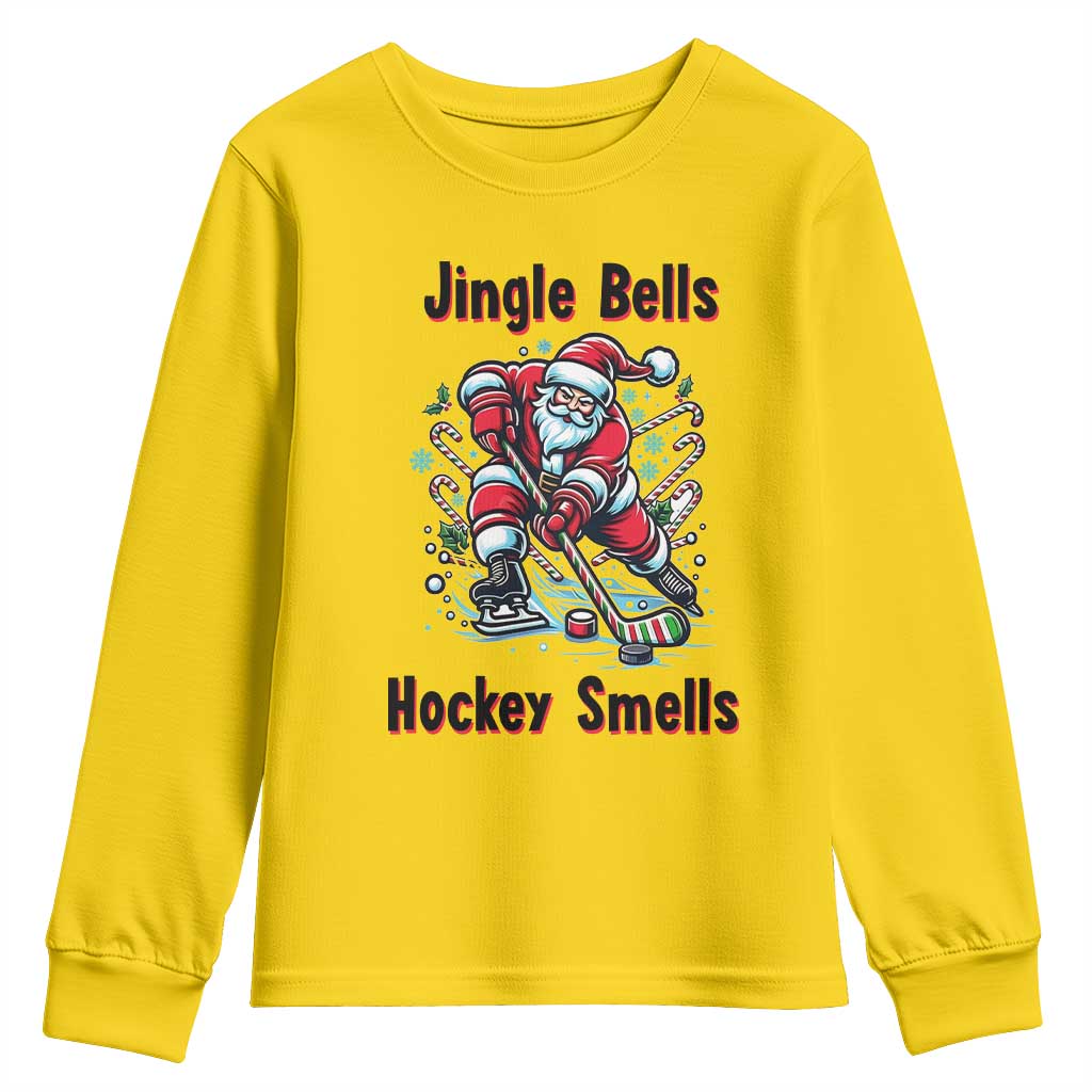 Jingle Bells Hockey Smells Youth Sweatshirt Funny Santa Ice Hockey Christmas Gift TS12 Daisy Print Your Wear