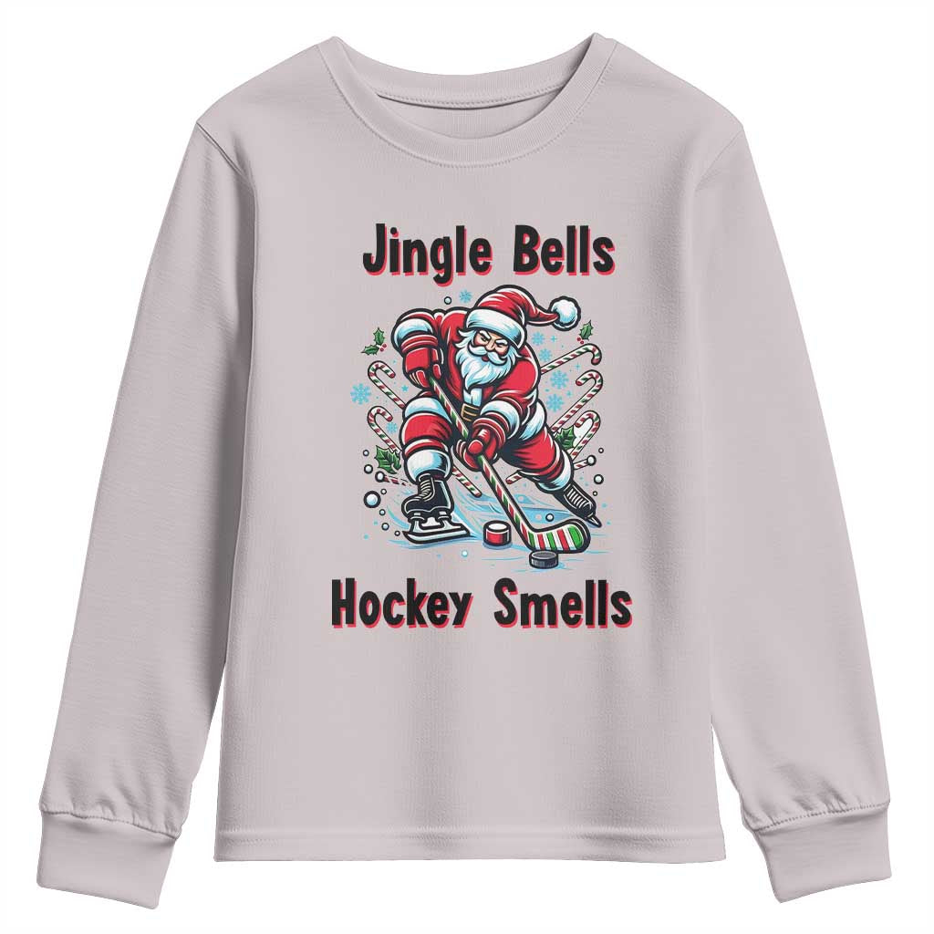 Jingle Bells Hockey Smells Youth Sweatshirt Funny Santa Ice Hockey Christmas Gift TS12 Ice Gray Print Your Wear