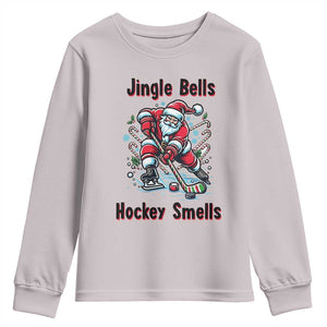 Jingle Bells Hockey Smells Youth Sweatshirt Funny Santa Ice Hockey Christmas Gift TS12 Ice Gray Print Your Wear