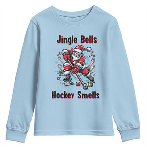 Jingle Bells Hockey Smells Youth Sweatshirt Funny Santa Ice Hockey Christmas Gift TS12 Light Blue Print Your Wear