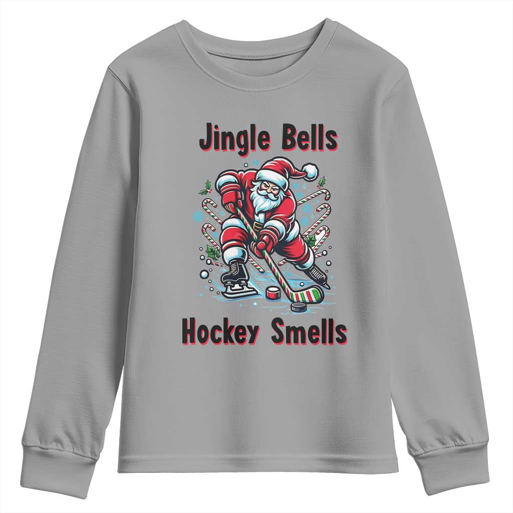 Jingle Bells Hockey Smells Youth Sweatshirt Funny Santa Ice Hockey Christmas Gift TS12 Sport Gray Print Your Wear