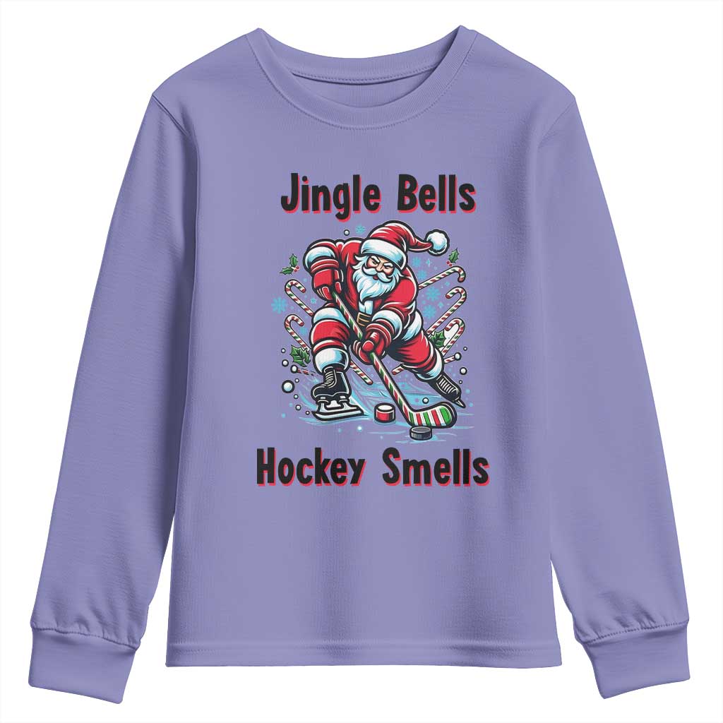 Jingle Bells Hockey Smells Youth Sweatshirt Funny Santa Ice Hockey Christmas Gift TS12 Violet Print Your Wear