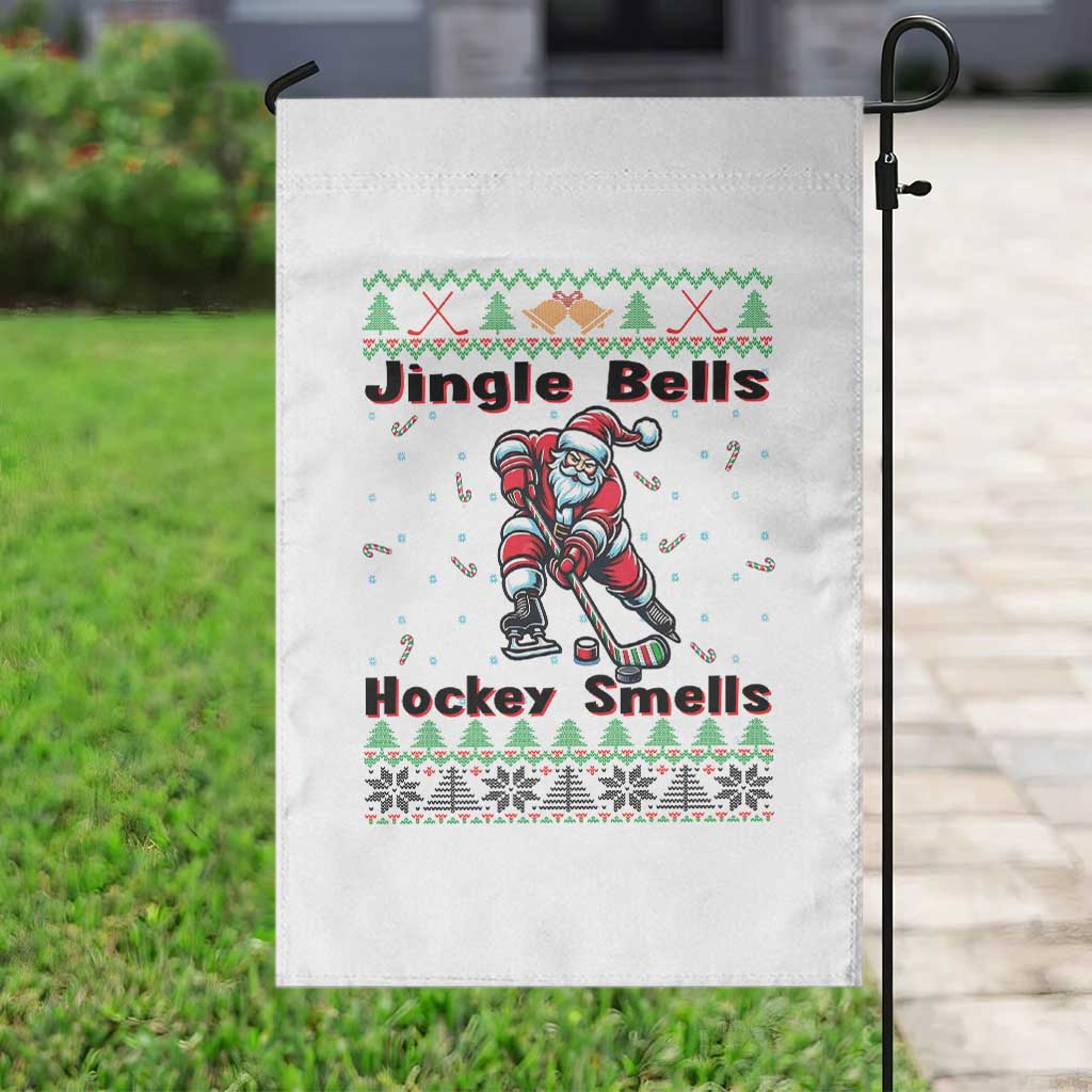 Ugly Christmas Sweater Santa Playing Hockey Garden Flag Jingle Bells Hockey Smells TS12 Print Your Wear