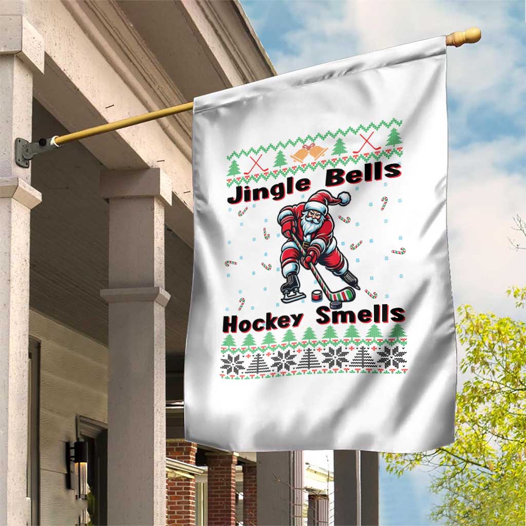 Ugly Christmas Sweater Santa Playing Hockey Garden Flag Jingle Bells Hockey Smells TS12 Print Your Wear