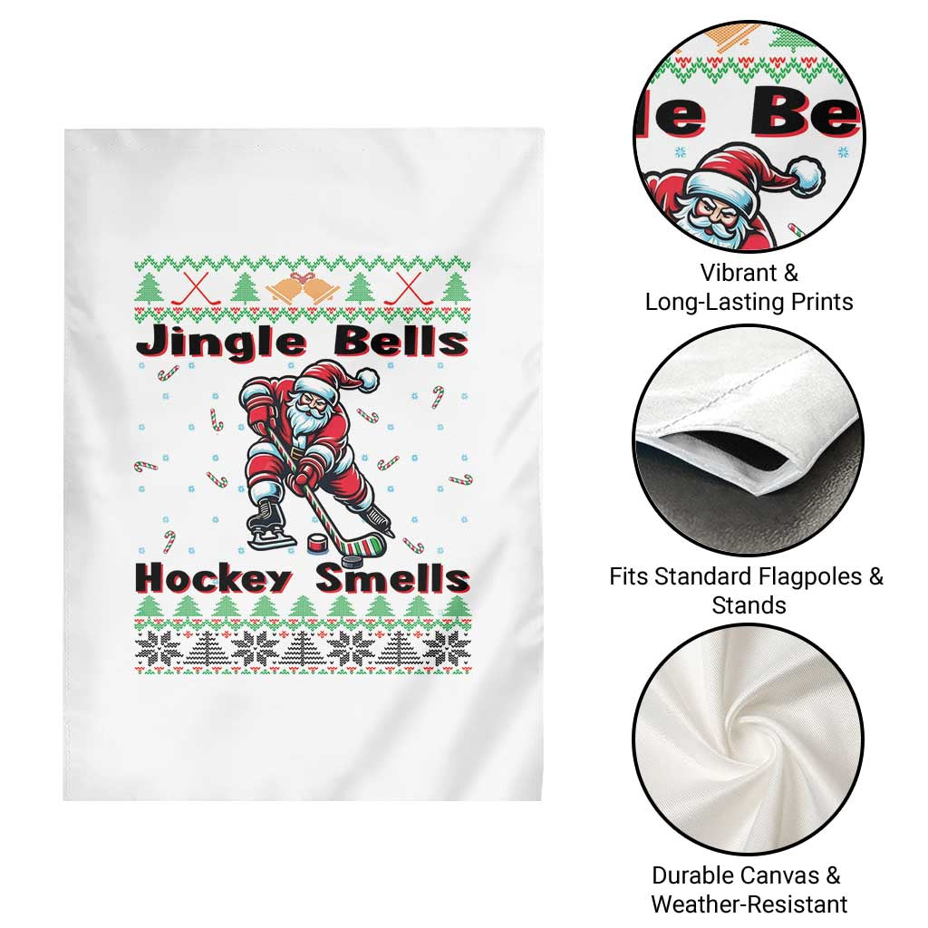 Ugly Christmas Sweater Santa Playing Hockey Garden Flag Jingle Bells Hockey Smells TS12 Print Your Wear