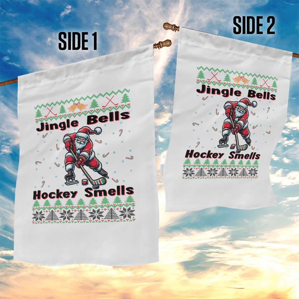 Ugly Christmas Sweater Santa Playing Hockey Garden Flag Jingle Bells Hockey Smells TS12 Print Your Wear