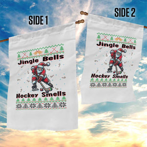 Ugly Christmas Sweater Santa Playing Hockey Garden Flag Jingle Bells Hockey Smells TS12 Print Your Wear
