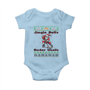 Ugly Christmas Sweater Santa Playing Hockey Baby Onesie Jingle Bells Hockey Smells TS12 Light Blue Print Your Wear