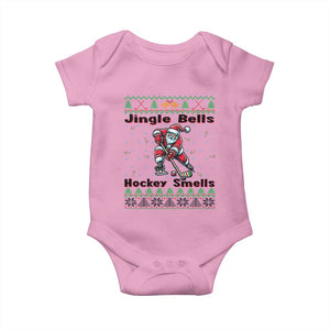 Ugly Christmas Sweater Santa Playing Hockey Baby Onesie Jingle Bells Hockey Smells TS12 Light Pink Print Your Wear