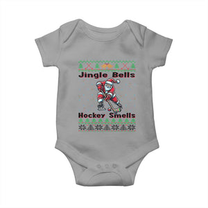 Ugly Christmas Sweater Santa Playing Hockey Baby Onesie Jingle Bells Hockey Smells TS12 Sport Gray Print Your Wear