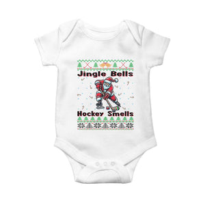 Ugly Christmas Sweater Santa Playing Hockey Baby Onesie Jingle Bells Hockey Smells TS12 White Print Your Wear