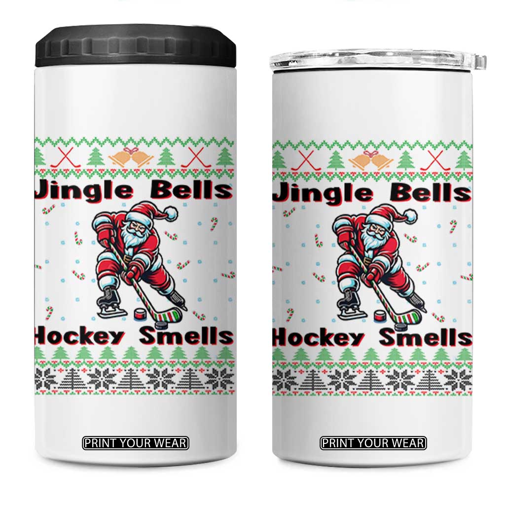 Ugly Christmas Sweater Santa Playing Hockey 4 in 1 Can Cooler Tumbler Jingle Bells Hockey Smells TS12 One Size: 16 oz White Print Your Wear