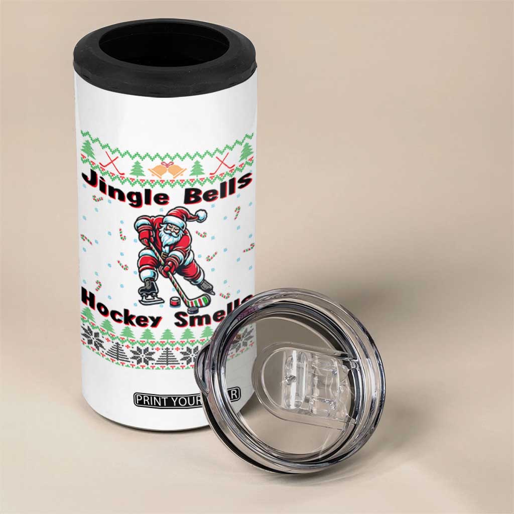 Ugly Christmas Sweater Santa Playing Hockey 4 in 1 Can Cooler Tumbler Jingle Bells Hockey Smells TS12 Print Your Wear