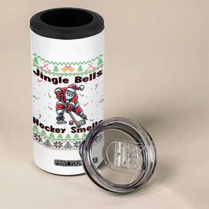 Ugly Christmas Sweater Santa Playing Hockey 4 in 1 Can Cooler Tumbler Jingle Bells Hockey Smells TS12 Print Your Wear