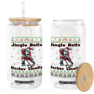 Ugly Christmas Sweater Santa Playing Hockey Glass Can Jingle Bells Hockey Smells TS12 Print Your Wear