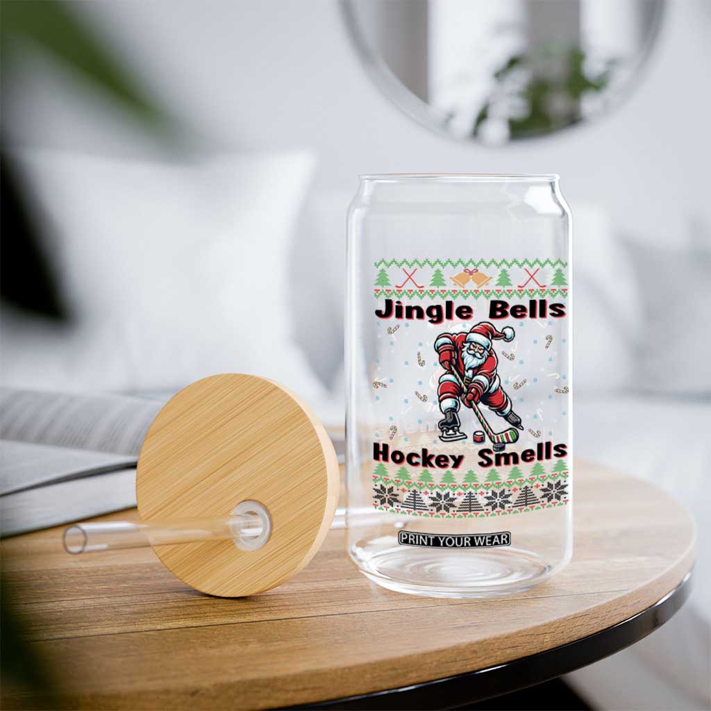 Ugly Christmas Sweater Santa Playing Hockey Glass Can Jingle Bells Hockey Smells TS12 Print Your Wear