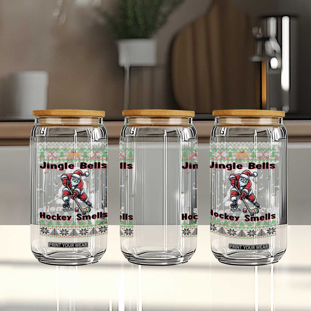 Ugly Christmas Sweater Santa Playing Hockey Glass Can Jingle Bells Hockey Smells TS12 Print Your Wear